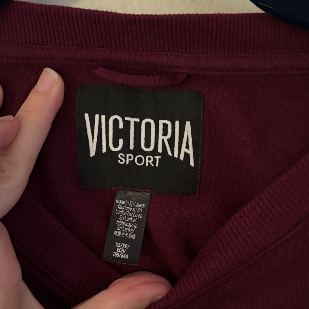 XS VICTORIAS SECRET SPORT Maroon Red crop sweater sweatshirt top - Picture 4 of 6